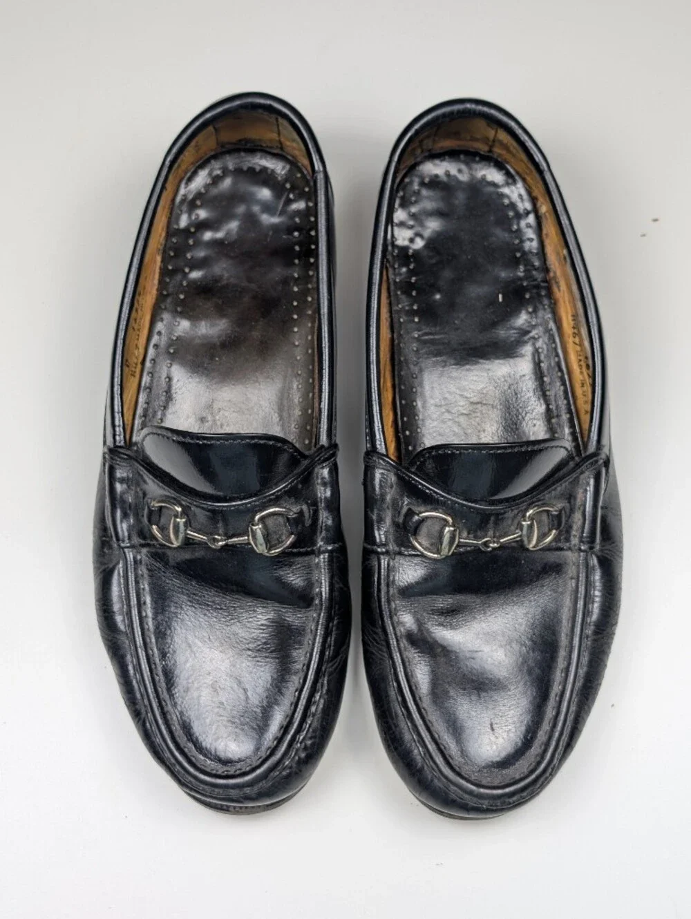Vintage USA Made Black Leather Horsebit Loafers Mens 10 D Bit Slip On Dress